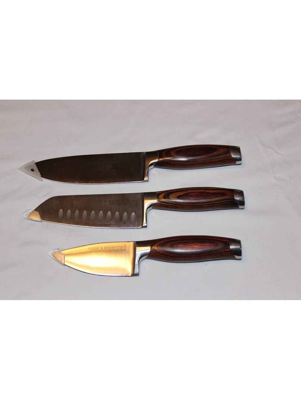 Cook's Essentials 3 Piece Knife Set Kyotsu Chef Wood Look Handles NEW